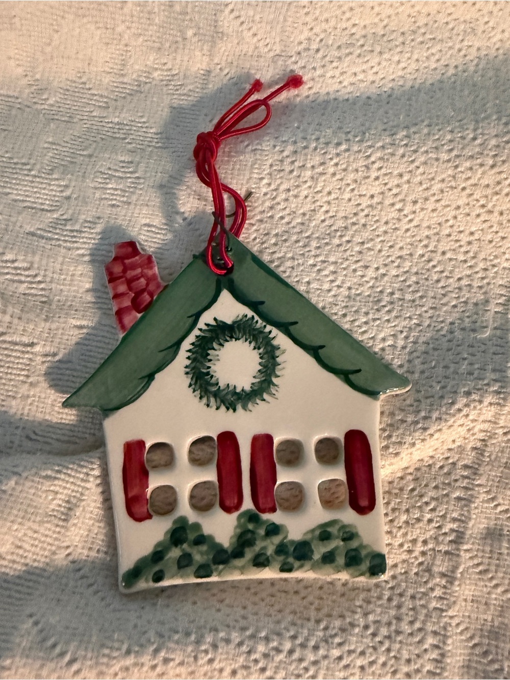 Gail Pittman Hand -Painted Ceramic Christmas House Ornament - Green & Red